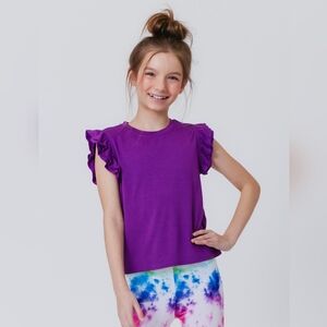 TEREZ Girls Ruffle Sleeve Crop Tee